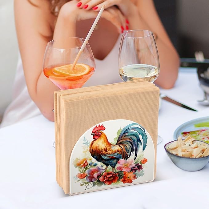 Rooster and Flower Napkin Holder for Table Paper Napkins Holder Acrylic Tissue Dispenser Kitchen Dining Room Bathroom Party Car Decor