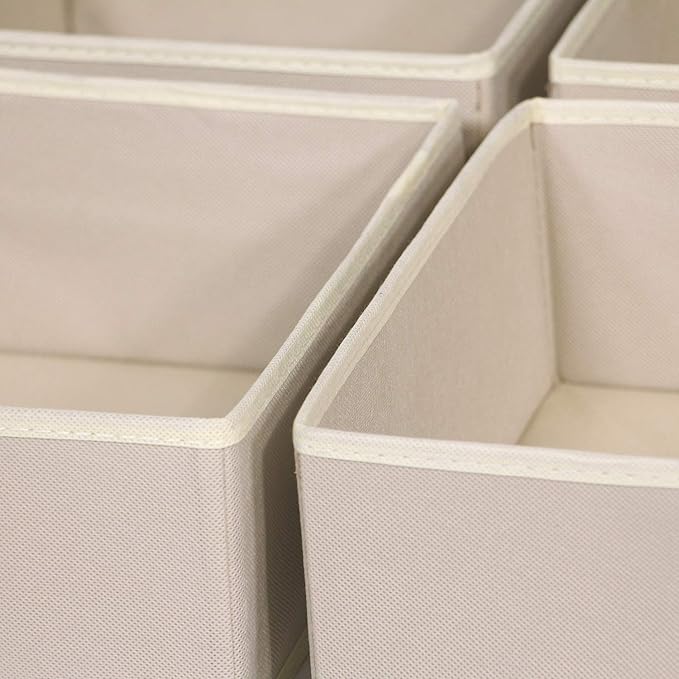 DIOMMELL 9 Pack Foldable Cloth Storage Box Closet Dresser Drawer Organizer Fabric Baskets Bins Containers Divider for Clothes Underwear Bras Socks Clothing, Beige 900