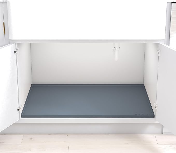 BASIN - Heavy Duty Under Sink Mat - Original Silicone Under Sink Mats for Waterproof - Under Sink Tray - Under Sink Cover Kitchen Cabinet Liner - 28x22