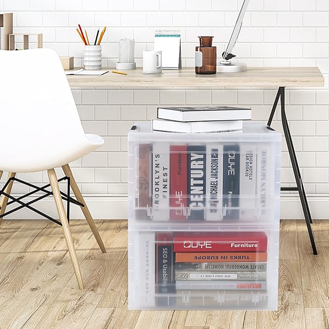 Anbers 30 L Clear Plastic Storage Boxes with Lids, Collapsible Storage Bins, 4 Packs