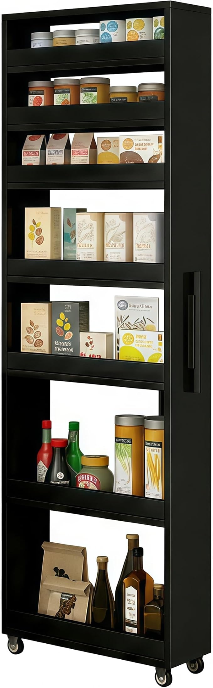 7 Tier Slim Rolling Storage Cart with Wheels, Narrow Storage Cabinet for Small Spaces, Mobile Spice Rack Organizer for Kitchen, Pantry, Baking Room, Dining Room(Black,9.8"x21.6"x72.4")