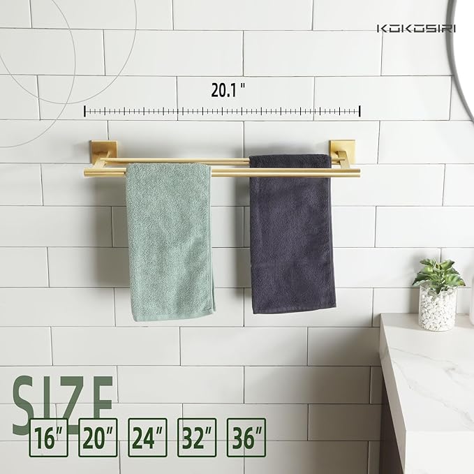 KOKOSIRI Towel Bar Bathroom Towel Holder Double Rails for Bath Kitchen Cabinet Towel Shelf 20 Inch Brushed Gold Stainless Steel B5005BG-L20