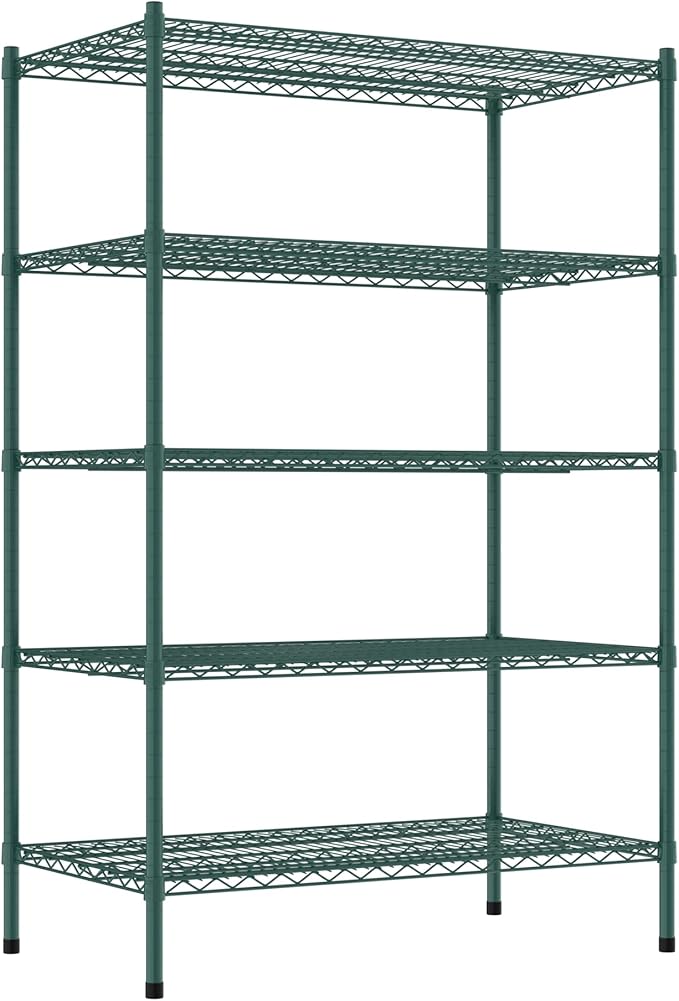 Commercial NSF Listed Green Epoxy Stationary Wire Shelving Kit 24" x 42" x 64", with 5 Shelves Perfect for Warehouse, Walk-in Refrigerator, Freezer, Grocery Store, Restaurant, Dishroom
