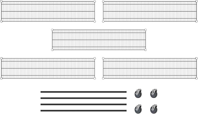 Commercial NSF Listed Black Epoxy Mobile Wire Shelving Kit 14" x 60" x 60", with 5 Shelves Perfect for Warehouse, Walk-in Refrigerator, Freezer, Grocery Store, Restaurant, Dishroom