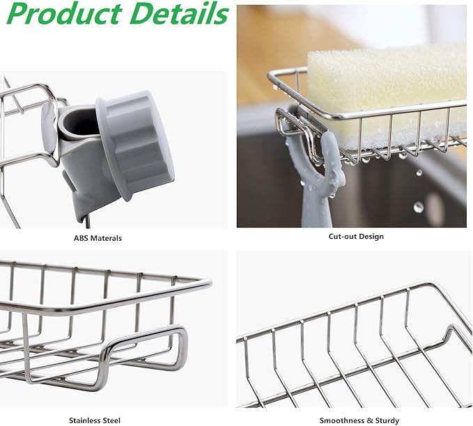 Bathroom Shower Caddy No Drill, 2 Pack Shampoo Soap Holders Stainless Steel Fauce Rack Kitchen Sink Organizer Bathroom Tidy Accessories Rust Free Storage Shelf for 18-25mm Pole