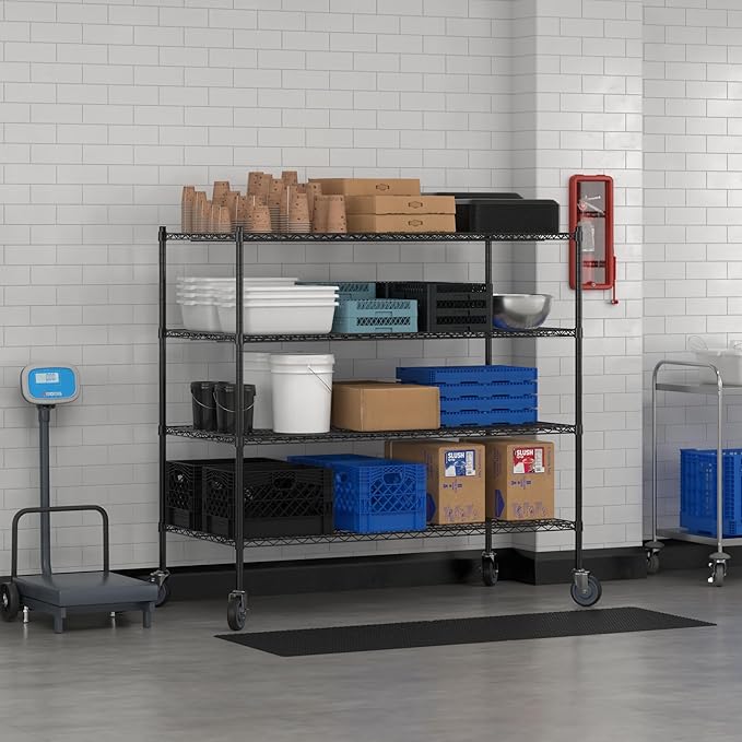 Commercial NSF Listed Black Epoxy Mobile Wire Shelving Kit 30" x 60" x 60", with 4 Shelves Perfect for Warehouse, Walk-in Refrigerator, Freezer, Grocery Store, Restaurant, Dishroom