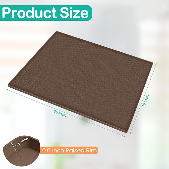 FORWOS Waterproof Under Sink Mat 28" x 19", Silicone Cabinet Liner, Rubber Protector for Kitchen and Bathroom, Keeps Cabinets Clean, Dry, and Organized (Brown)