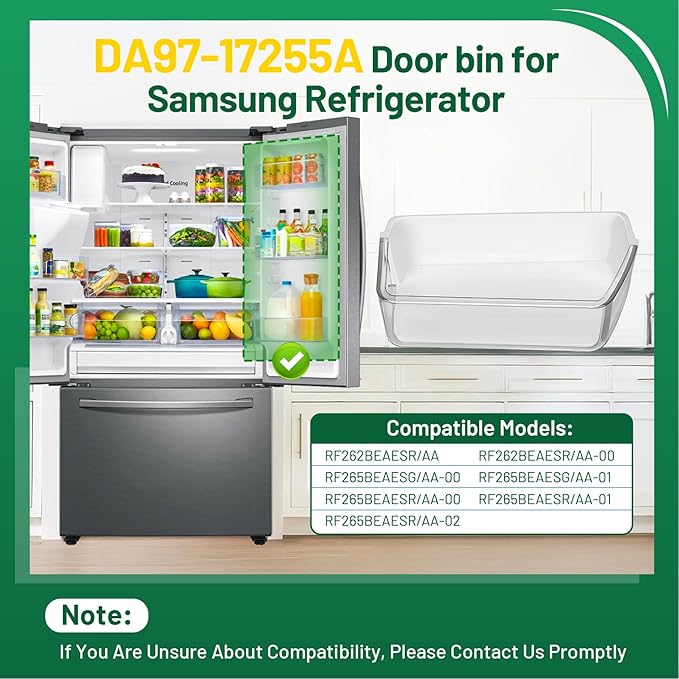 DA97-17255A Refrigerator Door Bin, Replace DA63-08688A Refrigerator Door Shelf Right, for samsung Door Bin RF265BEAESR, RF265BEAESG, RF262BEAESR (See Figure 6), 1 Pack, with Soda Can Organizer