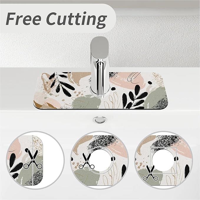 Kitchen Sink Splash Guard，Abstract shapes leaves Faucet Mat Sink Gadgets-Super Absorbent Fast Drying Mat Drip Catcher for Kitchen, Bathroom,Sink Mat, Dish Drying Mat, Bathroom(15" X 5.5" )