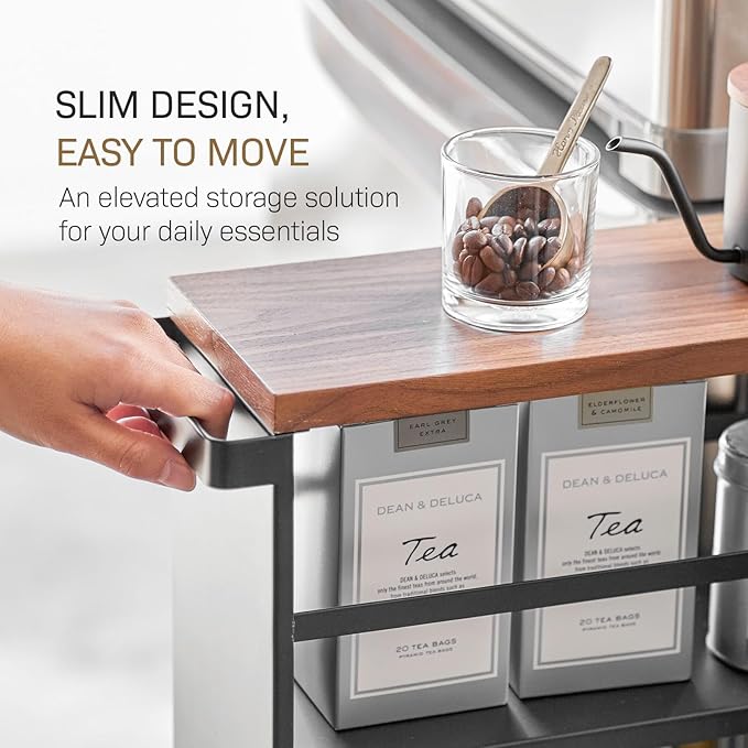 YAMAZAKI home Tower Rolling Slim Storage Cart With Handle Black