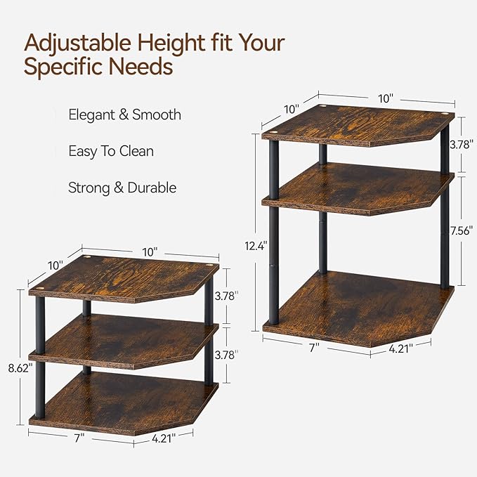 Wooden 3-Tier Corner Shelf, Kitchen Countertop Dish & Bread Organizer Counter Stand Storage for Desktop Bedroom Bathroom Small Space