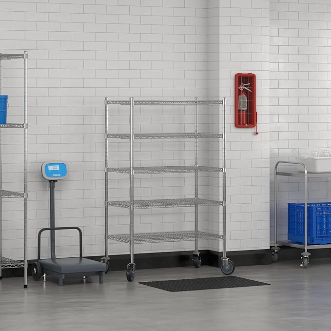 Commercial NSF Listed Chrome Mobile Wire Shelving Kit 21" x 36" x 60", with 5 Shelves Perfect for Warehouse, Walk-in Refrigerator, Freezer, Grocery Store, Restaurant, Dishroom