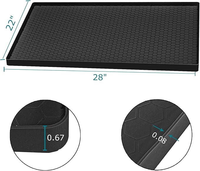 Jacooxi Under Sink Mat 28 x 22 for Kitchen Waterproof, Silicone Under Kitchen Bathroom Protector Sink Liner Mat, Easy to Clean Cabinet Mat Organizers and Storage, Black