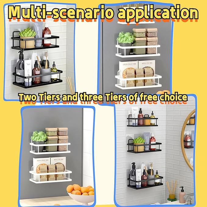 Wall-Mounted Bathroom Shelf,Shower Caddies,2 or 3 Tiers, Metal Storage Rack, Black and White Options (Black, 3Tier)