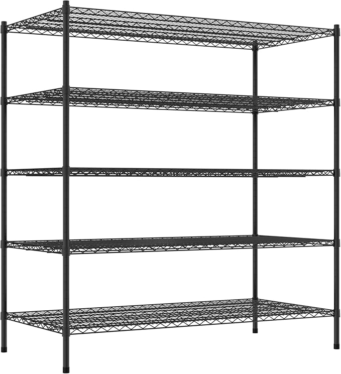 Commercial NSF Listed Black Epoxy Stationary Wire Shelving Kit 30" x 60" x 64", with 5 Shelves Perfect for Warehouse, Walk-in Refrigerator, Freezer, Grocery Store, Restaurant, Dishroom