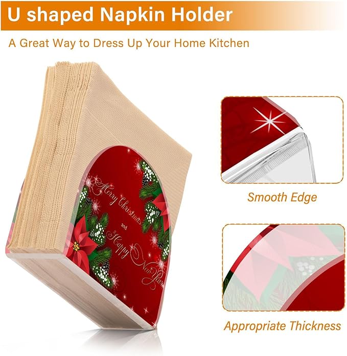 Christmas Fir Red Poinsettia Flowers Napkin Holder for Table Paper Napkins Holder Acrylic Tissue Dispenser Kitchen Dining Room Bathroom Party Car Decor