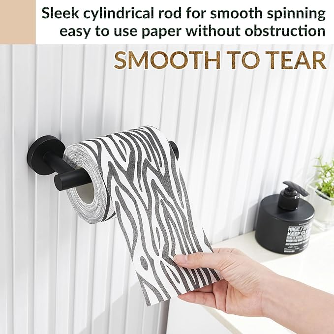 APLusee Matte Black Toilet Paper Holder, Stainless Steel Tissue Roll Hanger, Round TP Dispenser Wall Mount for Bathroom, Kitchen, Washroom