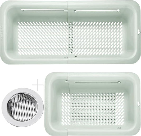 LASSHSWA Collapsible Colander and Strainer for Kitchen, Over the Sink Strainer Basket for Kitchen, Fruit Pasta Food Strainer Expandable Plastic Colander (Light Gray)