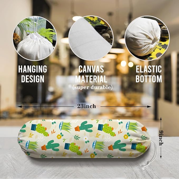 Plants Plastic Bag Holder, Cactus Fabric Garbage Trash Bag Dispenser for Home Kitchen Pantry Cabinet, Reusable Washable Shopping Bags Storage Carrier, Wall Mount, Kitchen Housewarming Gifts