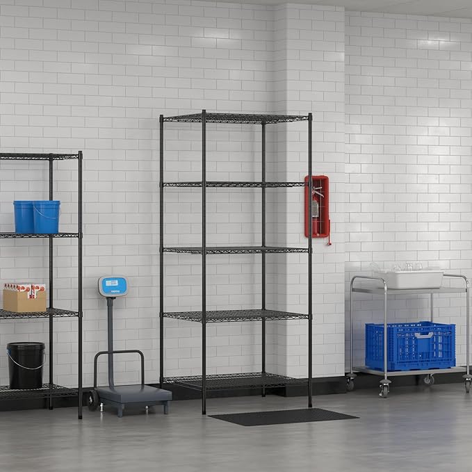 Commercial NSF Listed Black Epoxy Stationary Wire Shelving Kit 30" x 36" x 86", with 5 Shelves Perfect for Warehouse, Walk-in Refrigerator, Freezer, Grocery Store, Restaurant, Dishroom