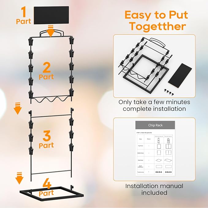 TJ.MOREE Chip Rack Display Stand, Chip Bag Holder for Party Display 2-Row 32Clips Countertop Snack Hanger, Snack Retail Display Rack for Party, Countertop
