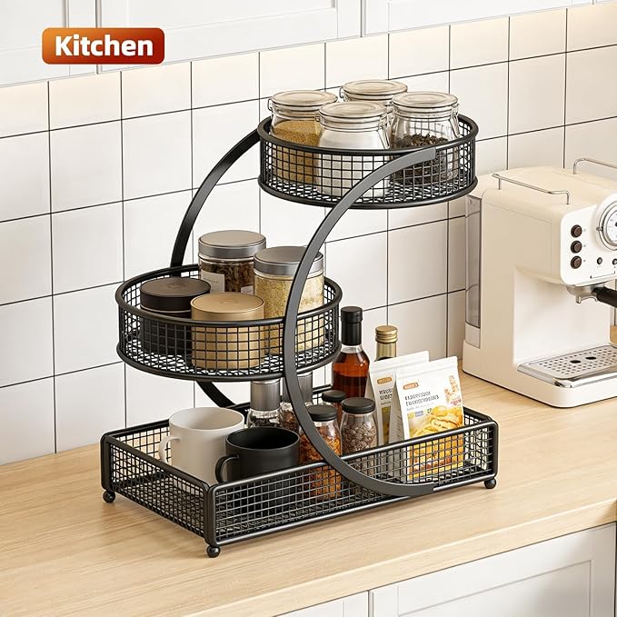 Makeup Organizer Countertop for Vanity, 3 Tier Bathroom Bedroom Counter Skincare Organizer Cosmetic Display Shelf Vanity Accessories for Women Multi-Purpose Metal Storage Rack for Home, Office