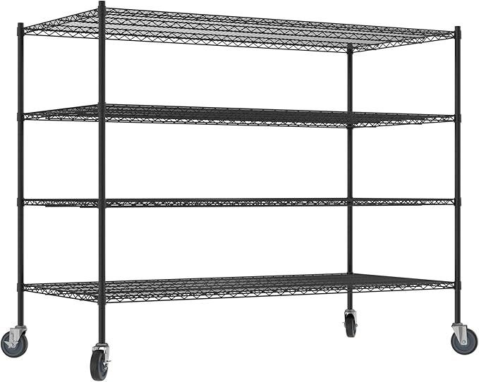 Commercial NSF Listed Black Epoxy Mobile Wire Shelving Kit 36" x 72" x 60", with 4 Shelves Perfect for Warehouse, Walk-in Refrigerator, Freezer, Grocery Store, Restaurant, Dishroom