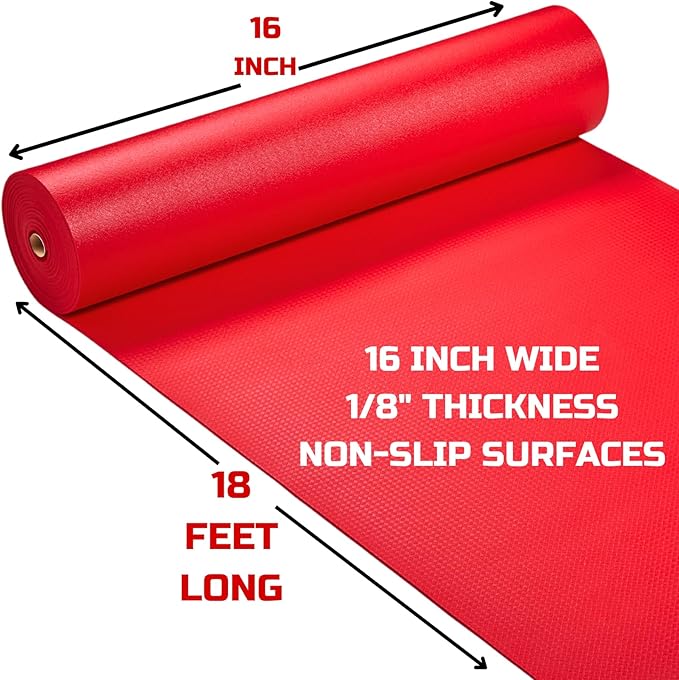 ONREVA Tool Box Liner 16 inch Wide x 18 Ft Large, Toolbox Drawer Liners, Heavy Duty Shelf Rubber Mat, Non Slip Pad Organizer for Rolling Tool Chest Drawers, Cabinet, Workbench, Red