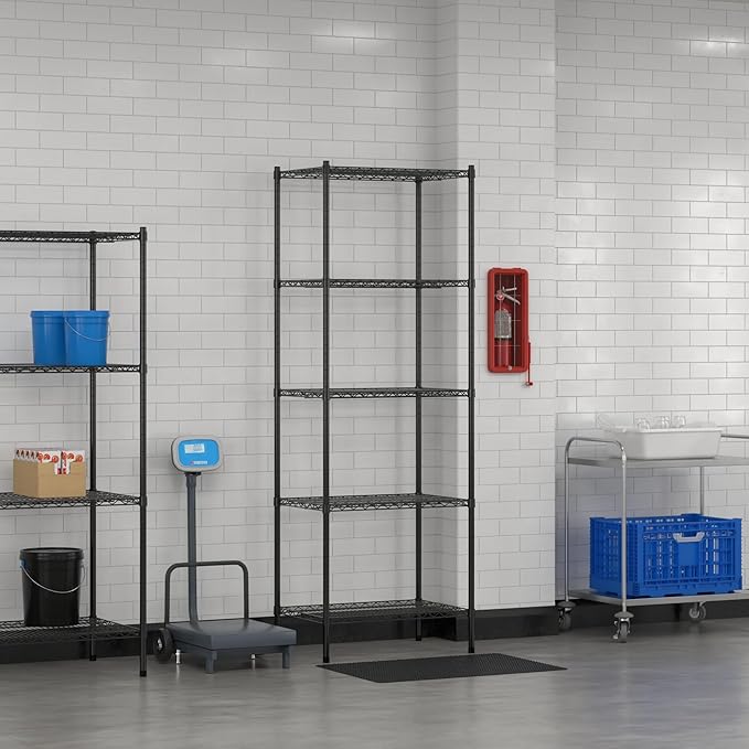 Commercial NSF Listed Black Epoxy Stationary Wire Shelving Kit 21" x 30" x 86", with 5 Shelves Perfect for Warehouse, Walk-in Refrigerator, Freezer, Grocery Store, Restaurant, Dishroom