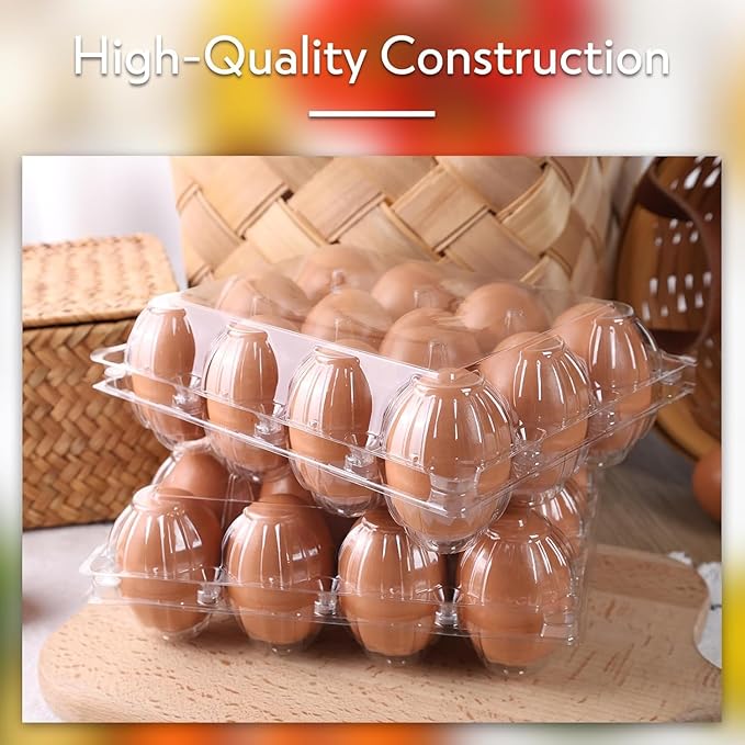 HAKSEN 60 PCS 12 Count Plastic Egg Cartons, with 60PCS Date Labels, Bulk Cheap Clear Reusable Egg Containers Holds for Fresh Medium Eggs Storage, Suitable for Farms, Family, Markets Display