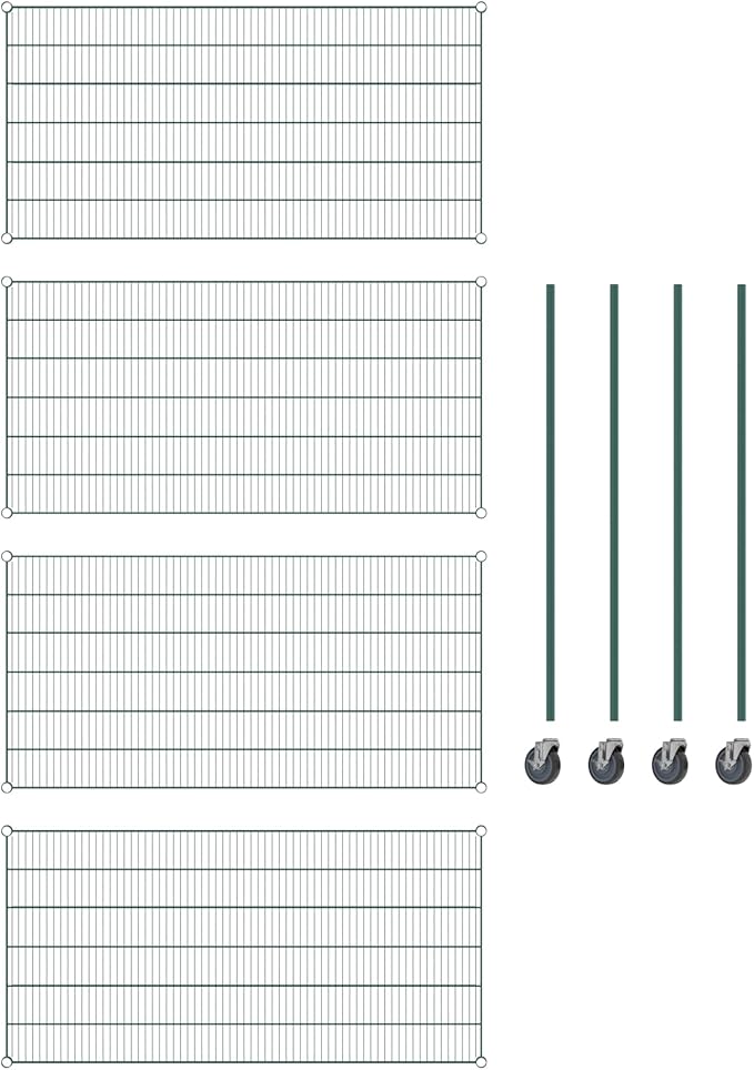 Commercial NSF Listed Green Epoxy Mobile Wire Shelving Kit 30" x 60" x 60", with 4 Shelves Perfect for Warehouse, Walk-in Refrigerator, Freezer, Grocery Store, Restaurant, Dishroom