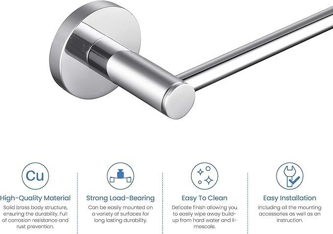 KIBI Circular 2-Piece Bathroom Hardware Set - Polished Chrome Finish – Includes Wall Mounted Towel Bar & Toilet Paper Holder – Modern, Durable, Rust-Resistant Bathroom Accessories (C-KBA14-2-1)
