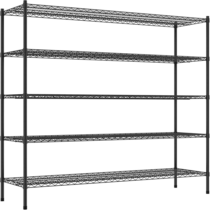 Commercial NSF Listed Black Epoxy Stationary Wire Shelving Kit 21" x 72" x 64", with 5 Shelves Perfect for Warehouse, Walk-in Refrigerator, Freezer, Grocery Store, Restaurant, Dishroom
