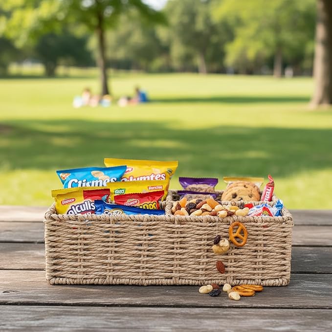 Drink Packet Organizer, Water Flavor Packets Container with 4 Compartments, Sugar Packet Holder, Wicker Snack Bar Organizer, Pantry Organizers and Storage