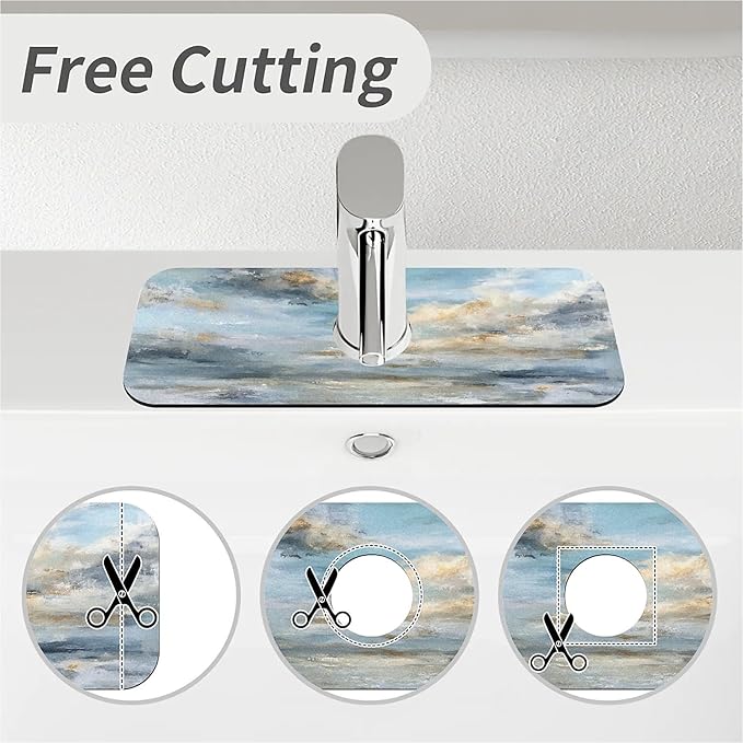 Kitchen Sink Splash Guard，blue and gray sky Faucet Mat Sink Gadgets-Super Absorbent Fast Drying Mat Drip Catcher for Kitchen, Bathroom,Sink Mat, Dish Drying Mat, Bathroom(15" X 5.5" )