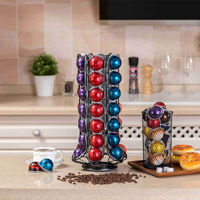 ZCDCP Nespresso Vertuo Pod Holder Carousel Stand - 360 Degree Storage for 60 Pods, Black Coffee Organizer