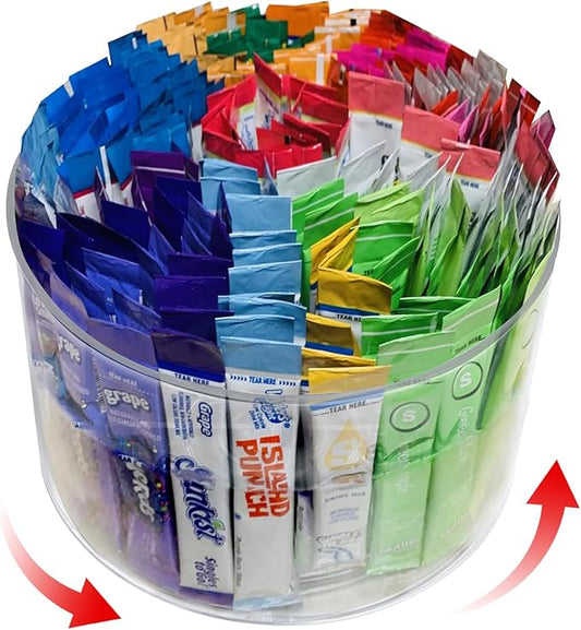 Drink Packet Organizer for Powdered Drink Mix,Powder Packet,Water Packet,Water Flavor Packet,Lazy Susan Organizer for Drink Mix Rotating Holder for Drink Mix Necessities