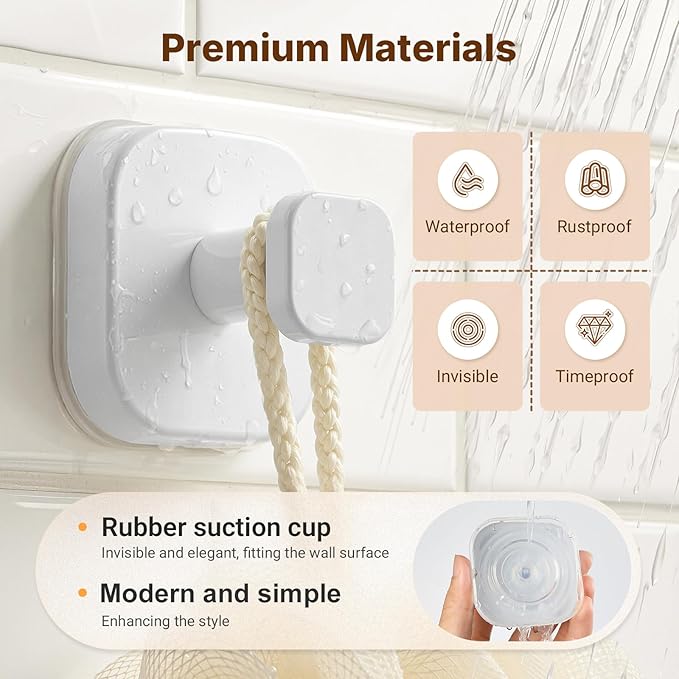 Zrpot 3 PCS Bathroom Hooks for Towels, Suction Cup Hooks for Shower, Door Hooks for Hanging Robe Loofah Removable Wall Hooks for Kitchen Glass Window White