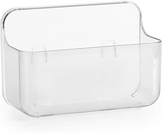 No-Drill Wall Organizer Bin – Clear Removable Adhesive Storage Box with Drain Holes, PET Plastic, Ideal for Small Items in Kitchen, Bathroom, Cabinet Door – Sandra Series
