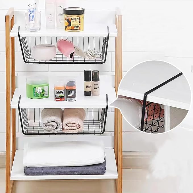 Ankuce 6 PACK Hanging Under Shelf Storage Basket Kitchen Cabinet Organizer Storage, Slides Under Wire Shelves for Counter Pantry Desk Bookshelf, Black