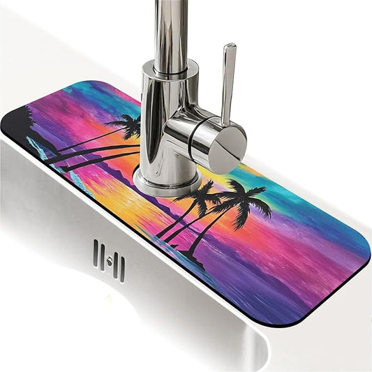 Kitchen Sink Splash Guard，Magnificent sunset Faucet Mat Sink Gadgets-Super Absorbent Fast Drying Mat Drip Catcher for Kitchen, Bathroom,Sink Mat, Dish Drying Mat, Bathroom(15" X 5.5" )