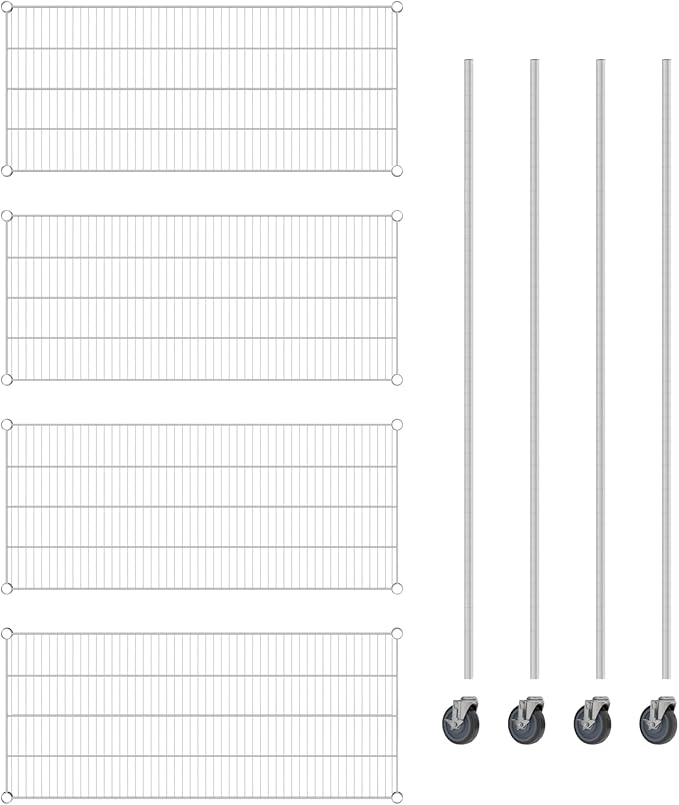 Commercial NSF Listed Chrome Mobile Wire Shelving Kit 21" x 48" x 80", with 4 Shelves Perfect for Warehouse, Walk-in Refrigerator, Freezer, Grocery Store, Restaurant, Dishroom