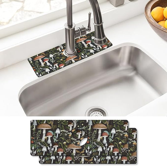Sink Faucet Absorbing Mat, 2 Pack Drying Mat Around Faucet Sink Splash Guard Behind Faucet Sinkmat For Kitchen Bathroom Island Rv 15 * 5.5 Inch (38 * 14 cm)