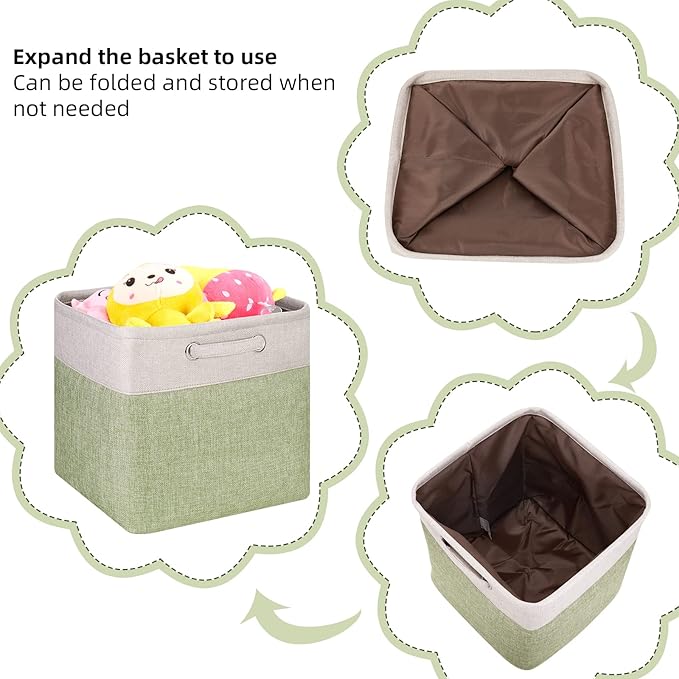SYYOFUE Storage Cube Bins 13x13 - 3-Pack 13x13x13 Inch Green Storage Cubes with Handles | Foldable Fabric Cube Storage Bins Organizer | Sage Green 13x13 Storage Cubes for Closet, Shelves