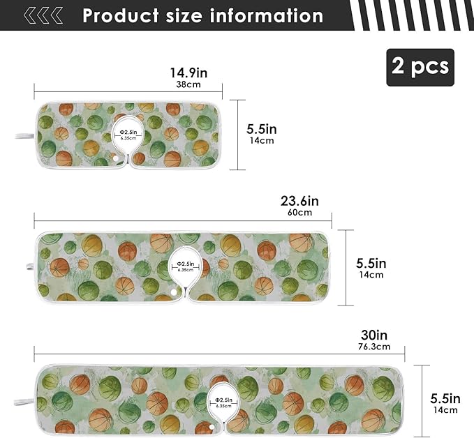 2 PCS Kitchen Sink Splash Guard 23.6 Inch Faucet Mat for Kitchen Sink Bathroom Sink Faucet Absorbing Drip Drain Mat Pad Microfiber Soft Washable Orange and Green Basketball Stars