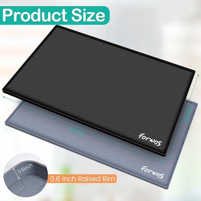 FORWOS Waterproof Under Sink Mat 34" x 22", Silicone Cabinet Liner, Rubber Protector for Kitchen and Bathroom, Keeps Cabinets Clean, Dry, and Organized (Black)