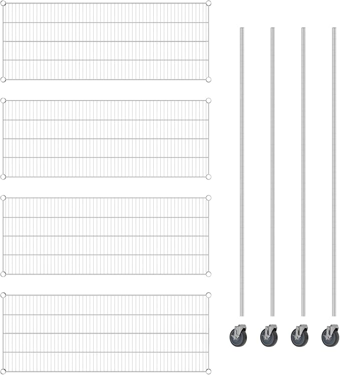 Commercial NSF Listed Chrome Mobile Wire Shelving Kit 21" x 54" x 80", with 4 Shelves Perfect for Warehouse, Walk-in Refrigerator, Freezer, Grocery Store, Restaurant, Dishroom