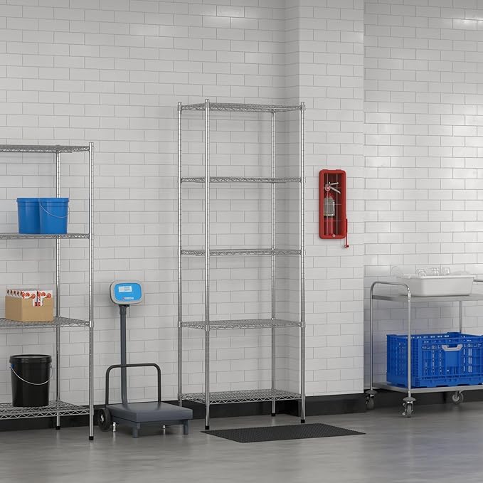 Commercial NSF Listed Chrome Stationary Wire Shelving Kit 18" x 30" x 86", with 5 Shelves Perfect for Warehouse, Walk-in Refrigerator, Freezer, Grocery Store, Restaurant, Dishroom