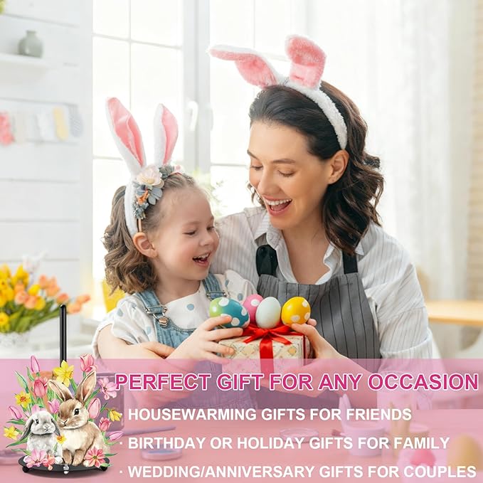 Whaline Easter Paper Towel Holder Kitchen Decor Accessories Floral Bunny Rabbit Flower Large Metal Towel Holder Stand for Spring Home Party Bathroom Countertop
