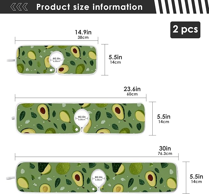 2 PCS Kitchen Sink Splash Guard 14.9 Inch Faucet Mat for Kitchen Sink Bathroom Sink Faucet Absorbing Drip Drain Mat Pad Microfiber Soft Washable Green Avocado Tomato Leaves